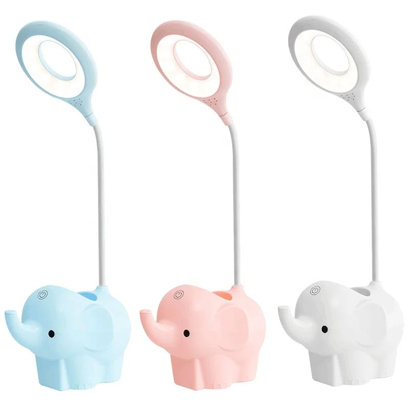 Creative Elephant Animal Led Table Lamp Charging Plug-In Dual-Use Three-Color Temperature Adjustable Learning Table Lamp