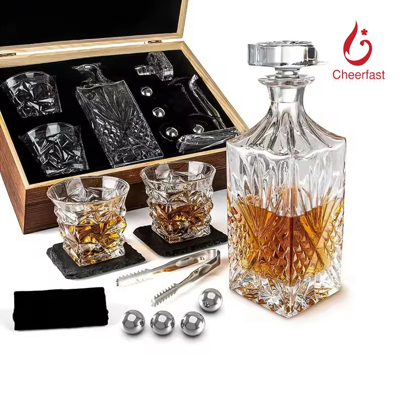 Thanksgiving Gift Stainless Steel Ice Cube Cooling Stones And Glass Gift Set Metal Whiskey Stone With Decanter Whiskey Decanter