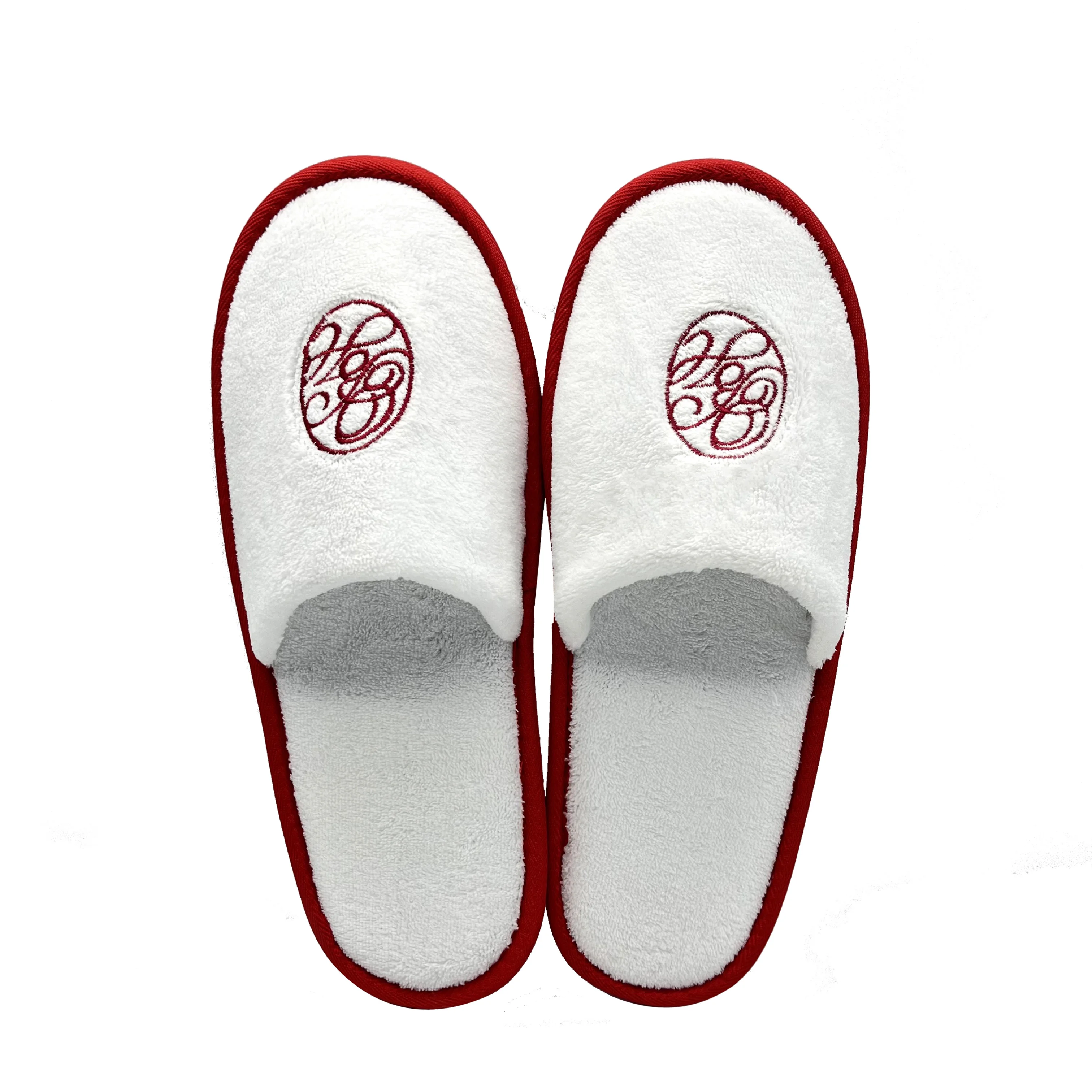 Роскошные китайские одноразовые тапочки с вышитым логотипом из белого бархата моющиеся гостиничные Тапочки