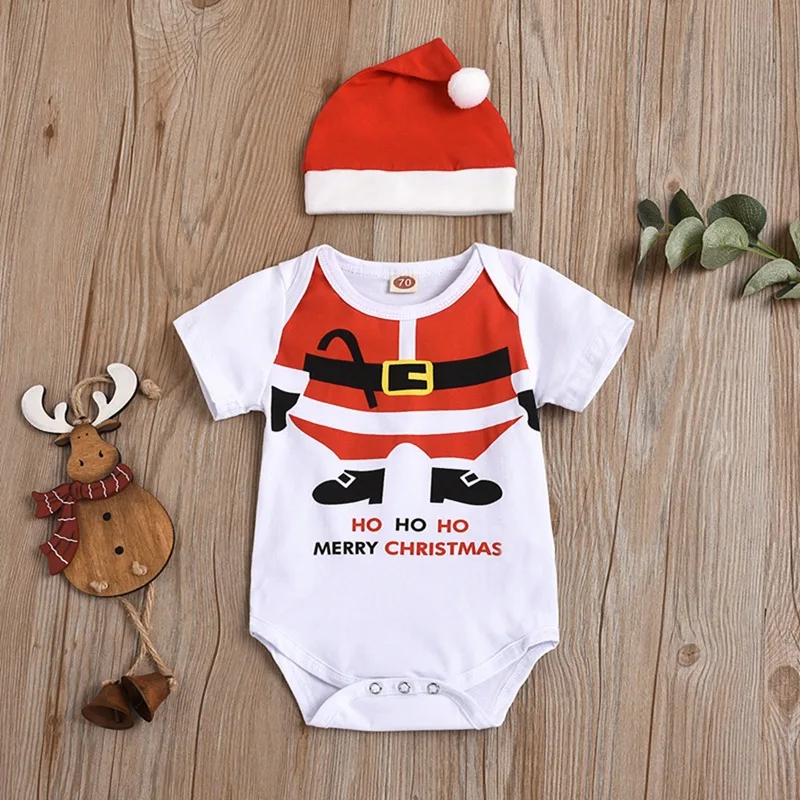 Wholesale European and American Christmas Infant baby boys and girls Triangle Wrap Hip Romper baby onesie with Christmas hat