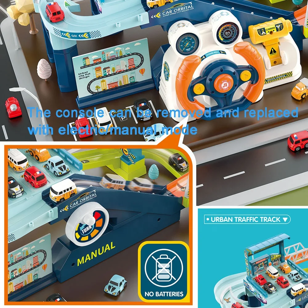 New Arrival Kid DIY Assemble Slot Toy Parking Garage Steering Wheel Toys Car Driving Simulation Track Urban Rail Transit
