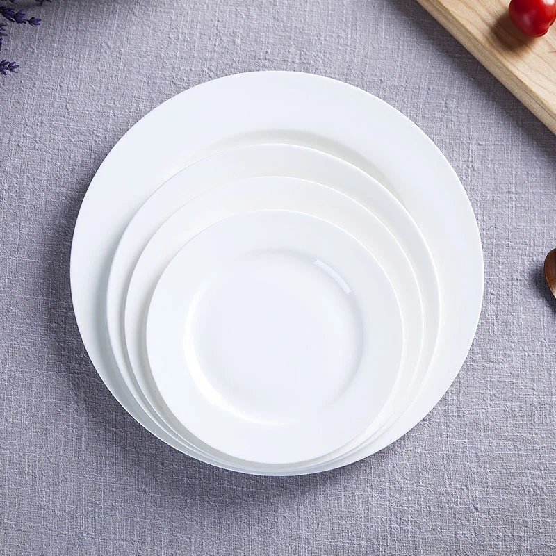 Savall HoReCa 9 inch pure white flat plate ss lifestyle simple ceramic western steak plate for restaurants