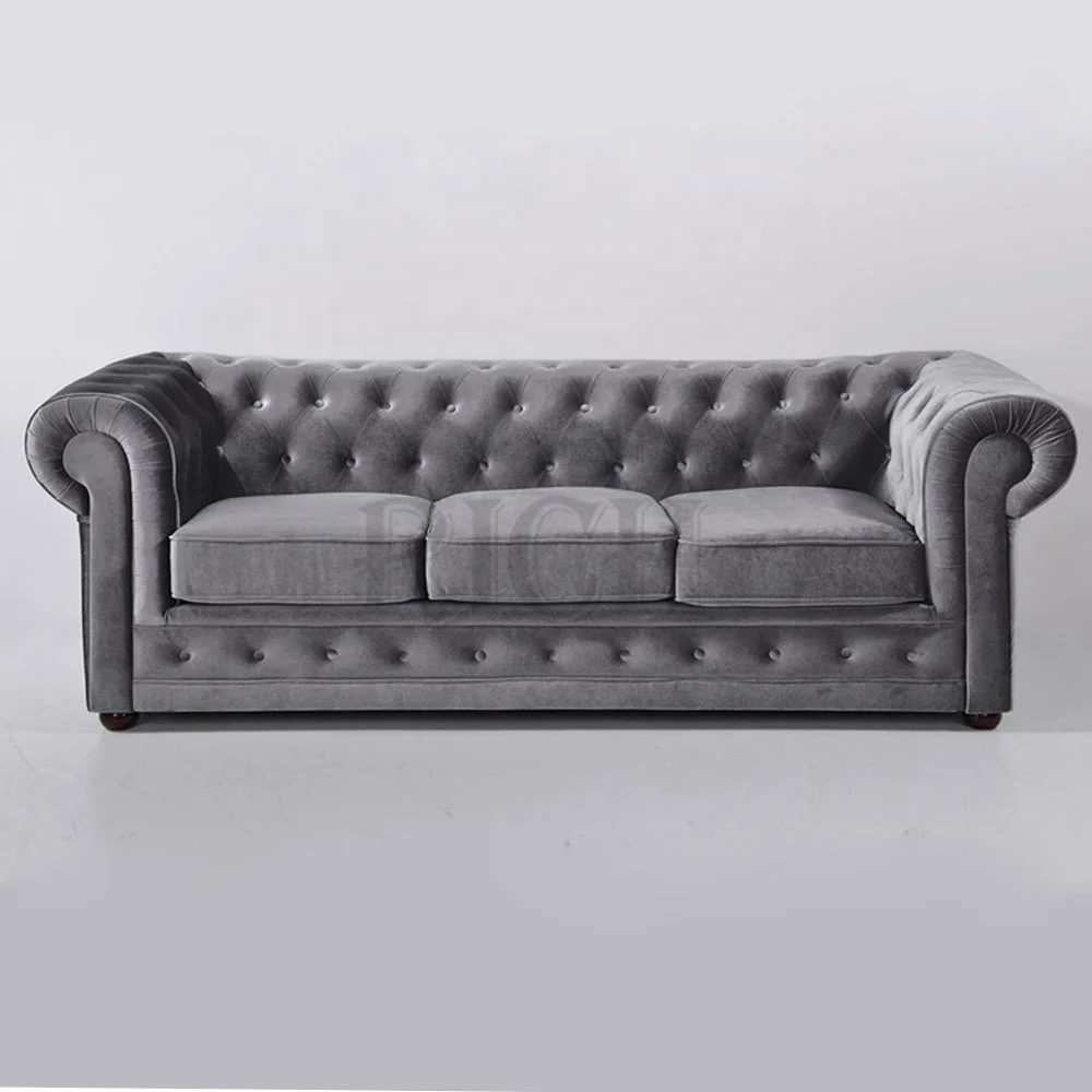 Потяните кнопку диваны Честерфилд 3 seater chesterfield ткани с текстурой светлой мебельной обивочной мебельные гарнитуры из серебристо-серый бархат диван для