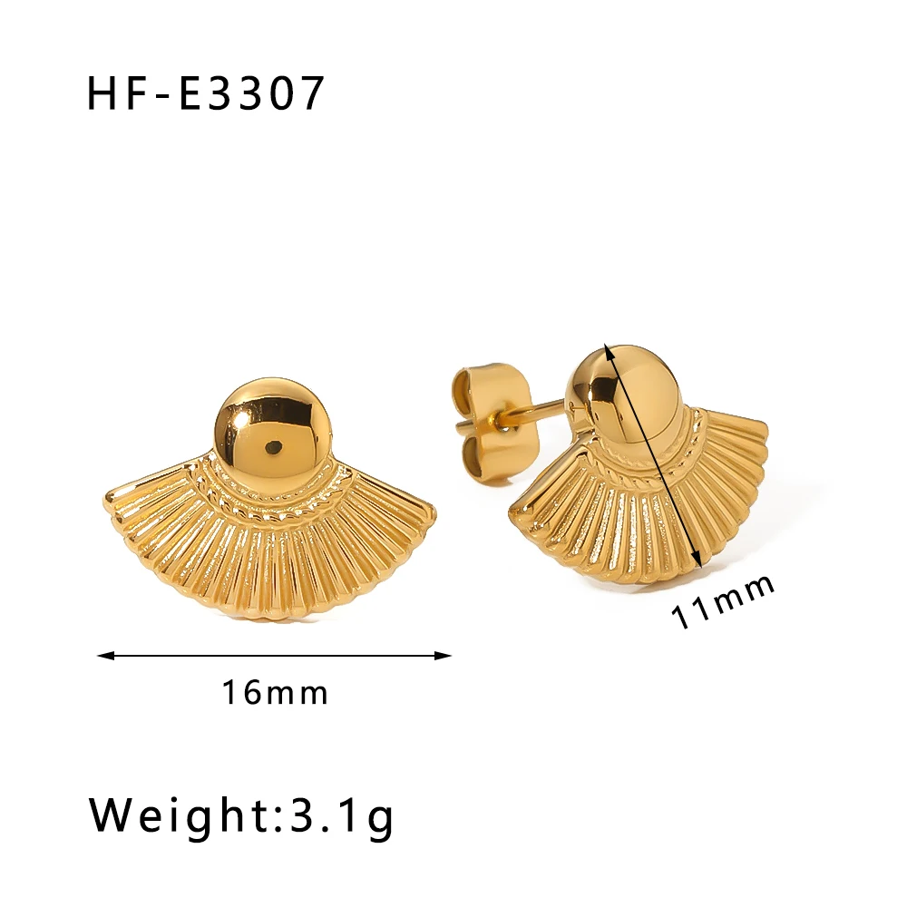 Minimalist Stainless Steel PVD Plating Metal Fan Shape Half Circle Women Stud Earrings Non Tarnish Accessories