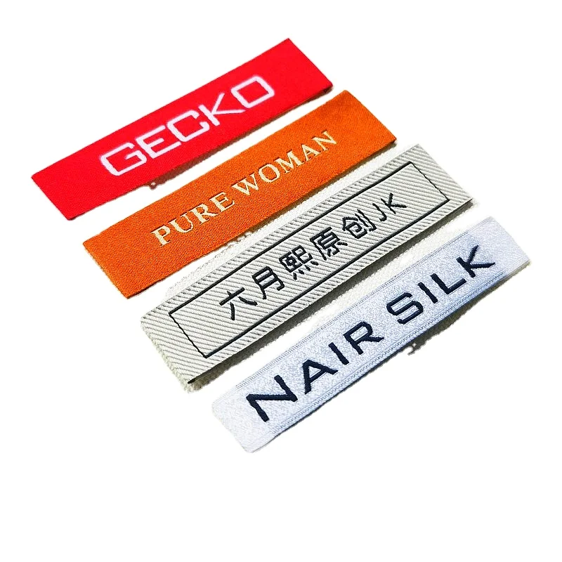 2022 Custom Design Satin Woven Tag Woven End Fold Clothing Labels with Brand Name\ Label Tag Logo