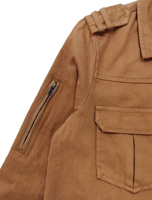 Ladies Woven Heavy Twill Cotton Hidden Placket Button Line Front Jacket Sleeve Besom Pocket with Zipper for Fashion