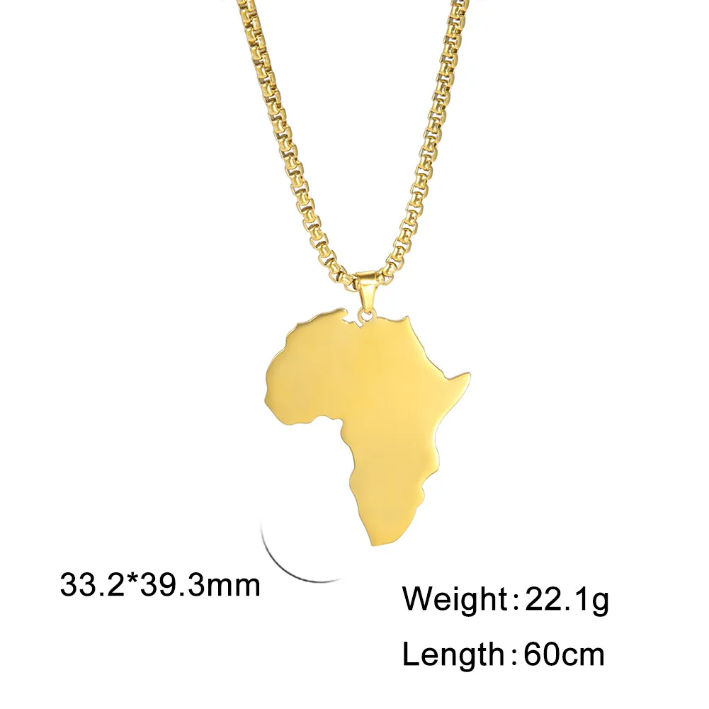 Africa Motherland Memory Jewelry Stainless Steel Cutting Shape Hip Hop Africa Map Pendant Necklace For Men