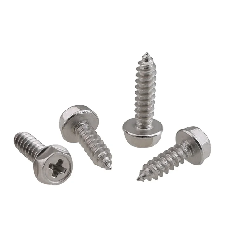 license plate screw corrosion resistance stainless steel cross recessed slotted hex flange head self tapping screw