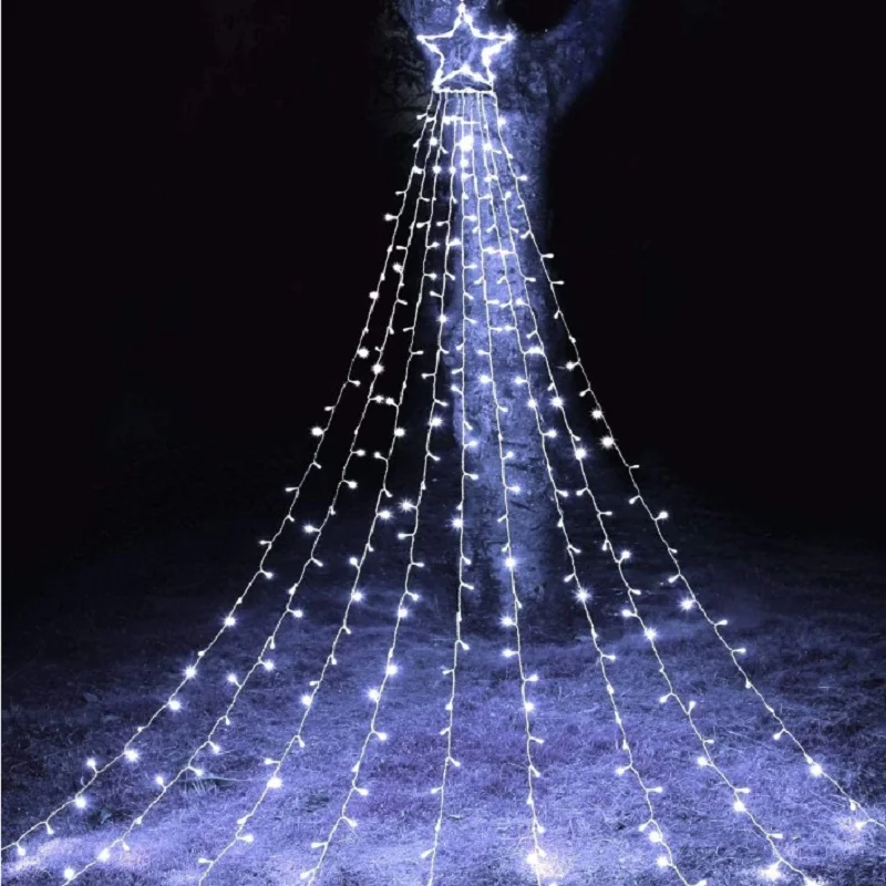 Hot selling Led five star waterfall light courtyard lawn stars hanging trees string lights nine trailing comet lights