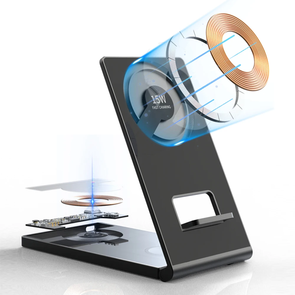 High Tech 4 in 1 Multifunction 15W Ultrathin Transparent Fast Charging QI Foldable Magnetic Wireless Charger