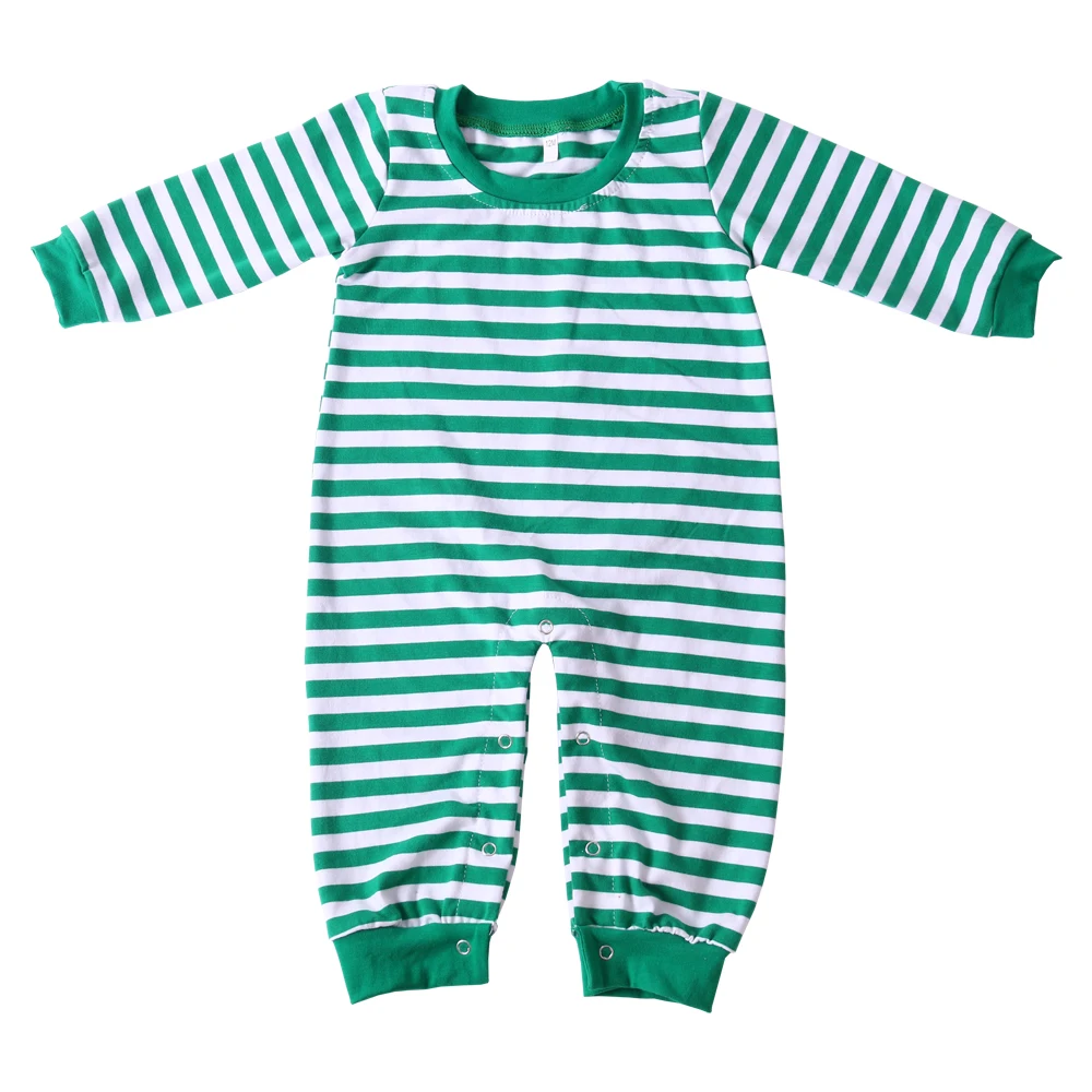 Low MOQ Baby Onesie Pjs Boutique Stripe Long Sleeve Winter Overalls Christmas Pajamas Romper