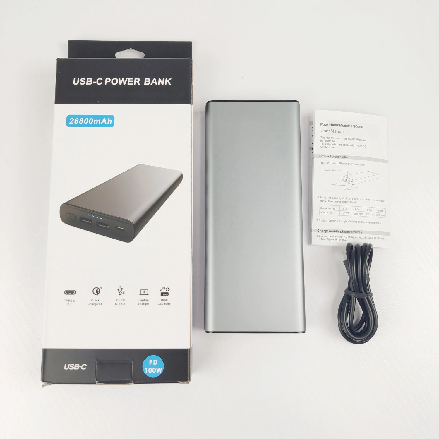  Новая модель внешнего аккумулятора PD QC3.0 Type-C для Iphone быстрое зарядное устройство Pd мини внешний аккумулятор 26800 мАч