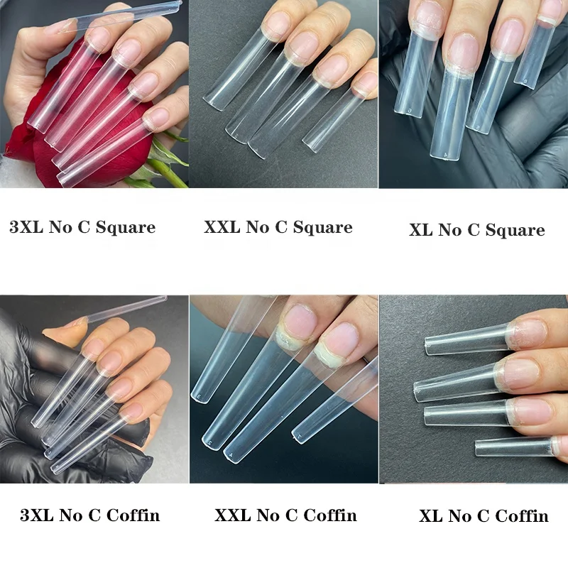 XXXL XXL No C Curve Nail Tips Coffin Refill Size 4 5 6 7 Straight Tapered Stiletto Clear Half Cover XL Square Nail Tips Refill
