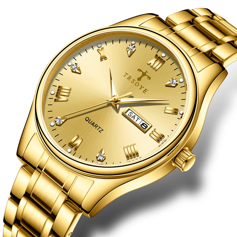 New Stainless Steel Band Mens Women quartz Wrist Luxury Gold Couple Watch for Set Lovers Brand Fashion Relojes-hombr Reloj Mujer