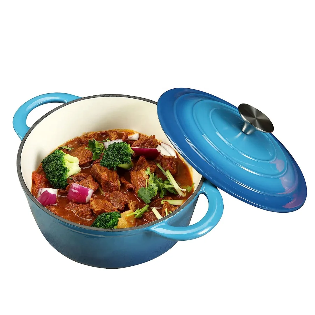 round enameled cast iron non stick kitchen cooking soup stock pot cookware dutch oven casserole for bread baking