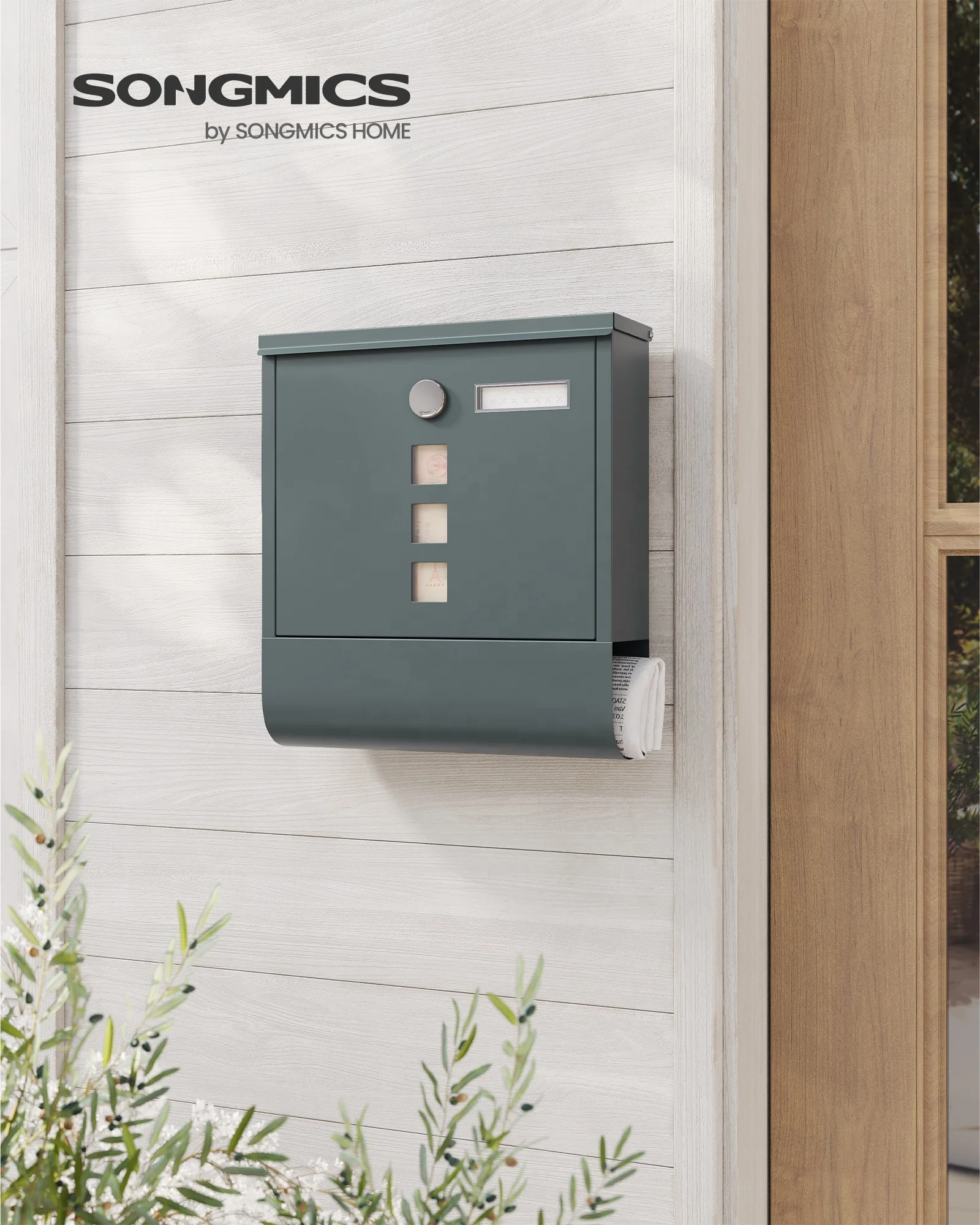 SONGMICS wholesale Steel Post box  Wall Mounted Letterbox with Copper Lock Cylinder Mailboxes Outdoor Modern