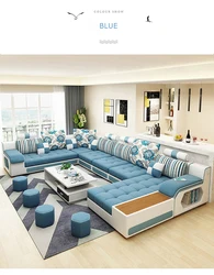 Factory Price U Shape Nordic Modern Contemporary Fabric Sofa Set Living Room Furniture for Home