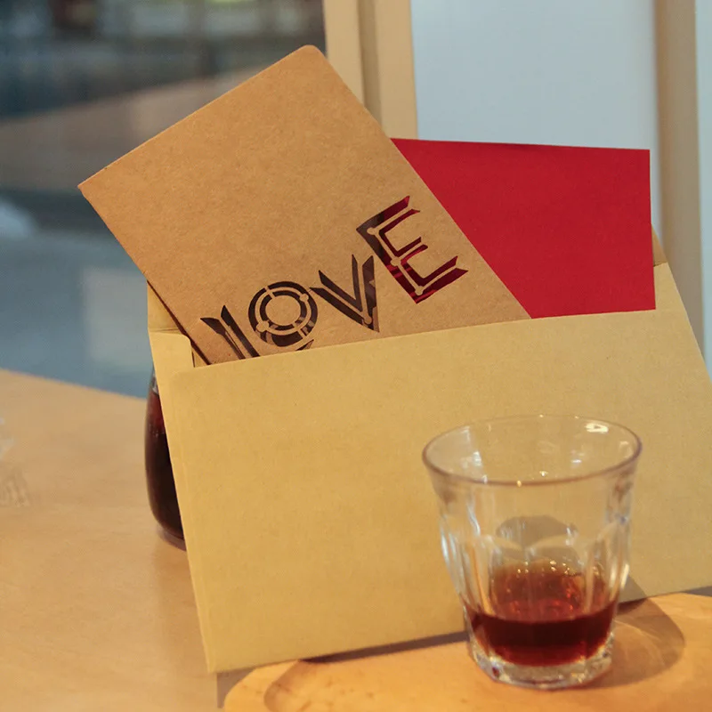 Wholesale Vintage Kraft Hollow Love Bulk Greeting Card Custom Design With Envelope