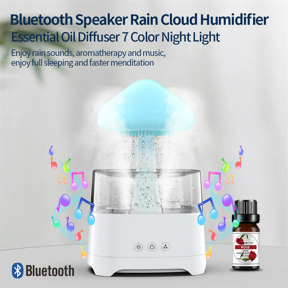 Smart personal speaker 3 in 1 mushroom humidifier rain fall water lamp rain cloud humidifier water drip for home office