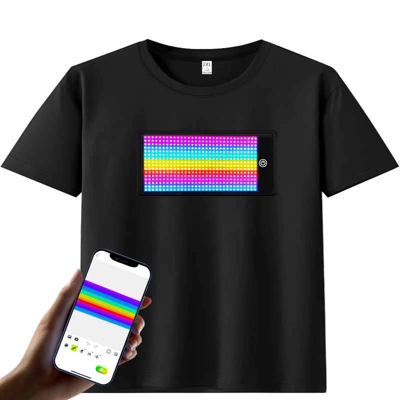 RGB Light up LED T Shirt Smart APP Control Mini Flexible Panel Display Screen for Shirt Fashion Clothes T Shirts for Party Club