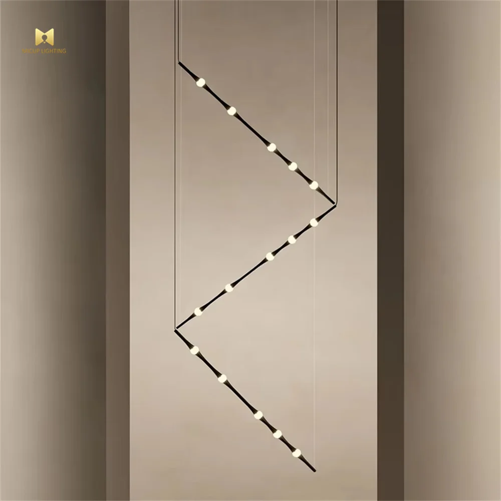 Creative Modern Simple Black Aluminum Long Drop LED Pendant Lamp Restaurant Word Bamboo Chandelier