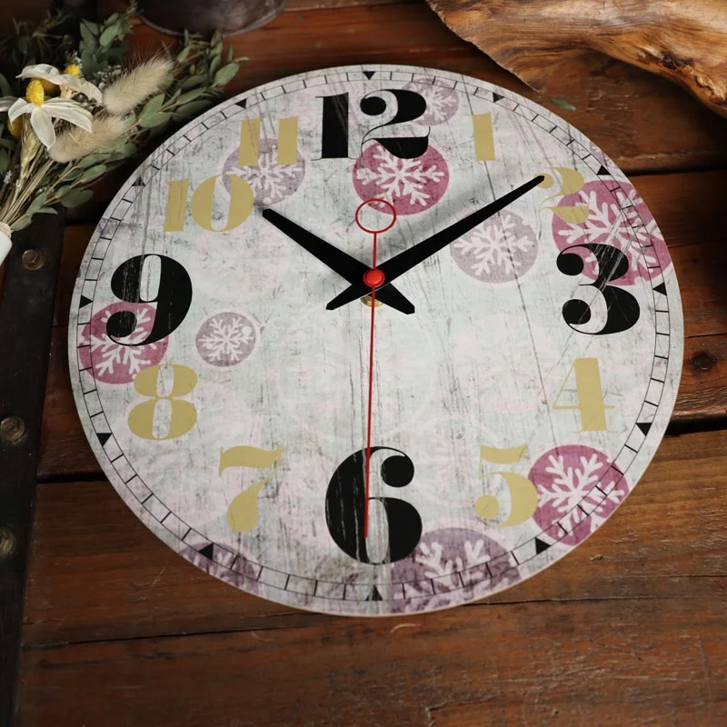 30cm Silent Battery Operated Farmhouse wall cloks Wooden Round Vintage Home Decor mdf Wall Clock