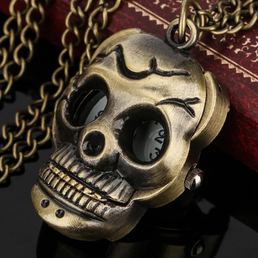 Antique Small Death Skull Necklace Pendant Mystery Hell Jewelry Clock Retro Metal Steampunk Pocket Watch