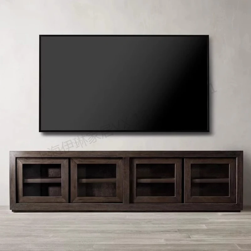 RH American country solid wood TV cabinet living room oak retro four-door locker against the wall storage cabinet custom