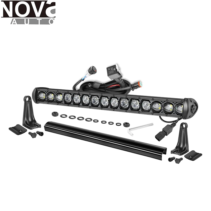 20 Inch 56W 12V 24V Slim Waterproof Straight LED Light Bar With Wiring Harness
