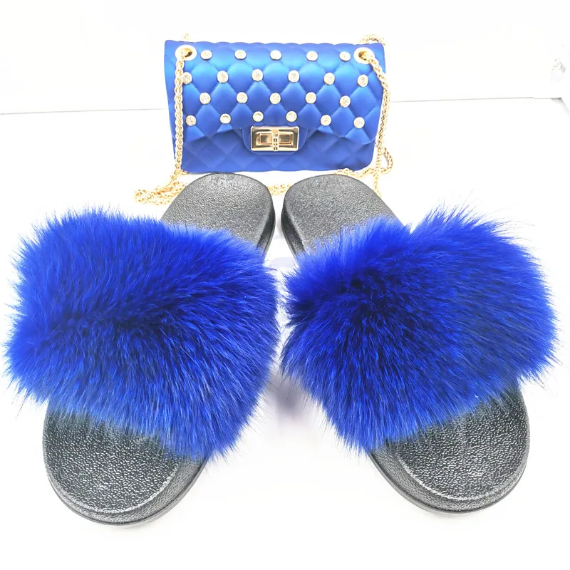 2022 Free jelly purse Wholesale Kids Girls real fur sandals slides with Candy Color Shell Shiny Crossbody Mini Cute