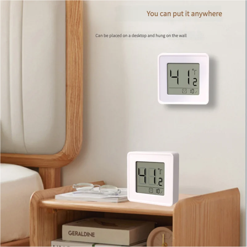 Compact Smiley LCD Digital Thermometer & Humidity Meter Model 0726 Double-Sided Tape Indoor Climate Monitor Home Office Plastic
