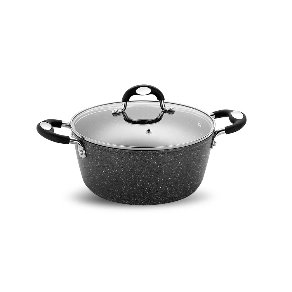 Non Stick Aluminum Kitchenware Cook Set Non-Stick  marble Coating Non-stick Soup Pot Pan Wholesale