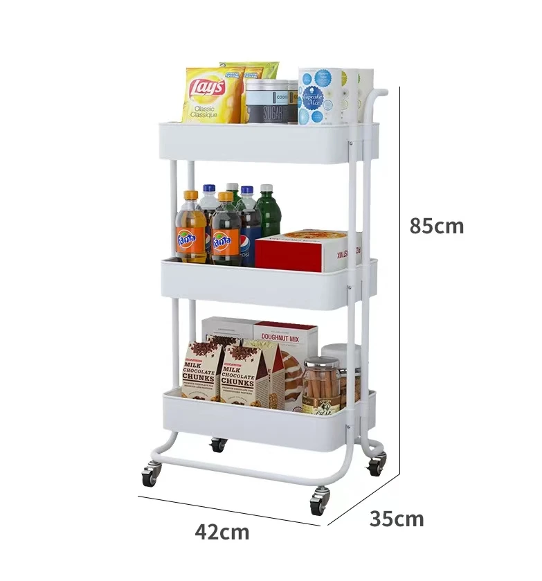 3-Tier Plastic Rolling Utility Cart with Handle Multi Functional Storage Trolley for Office Living Room Kitchen Movable Organize