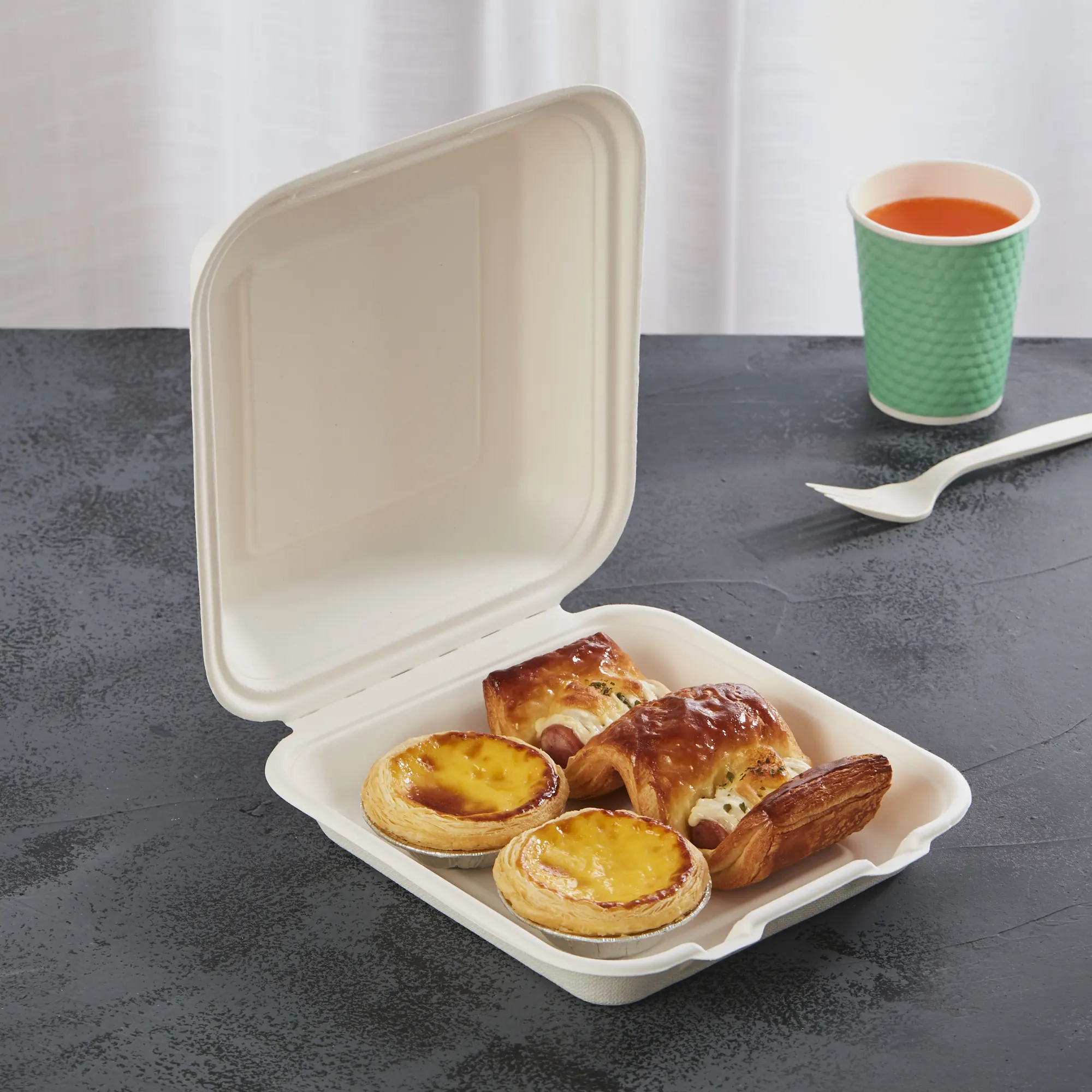 Disposable Biodegradable Compostable Sugarcane Bagasse Pulp Molding Clamshell Fast Food Take away Take Out Packaging Lunch Box