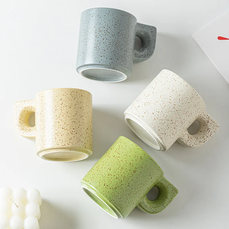 Creative C-shaped handle mug Nordic simple sesame dots ceramic cup
