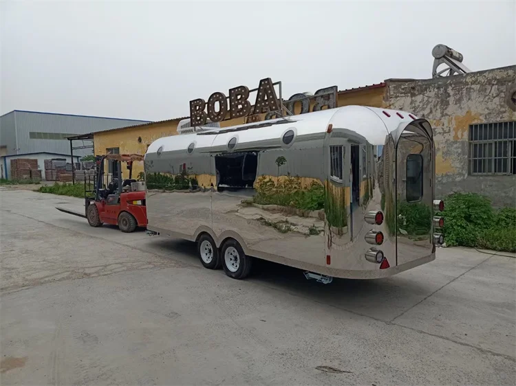 20ft large airstream towing truck mirror stainless outlook big trailer outdoor vending business service mobile truck