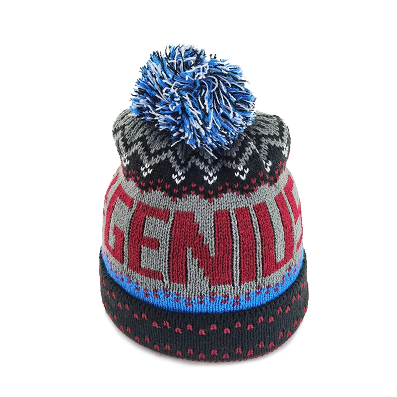 Модная зимняя шапка для детей, вязаная жаккардовая шапка с помпоном