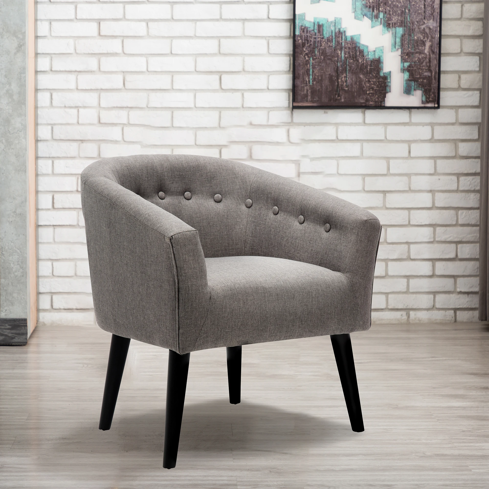 
Round Back Fabric Upholstery Dining chair with Button Tufting, Leisure Chair, 2PCS 