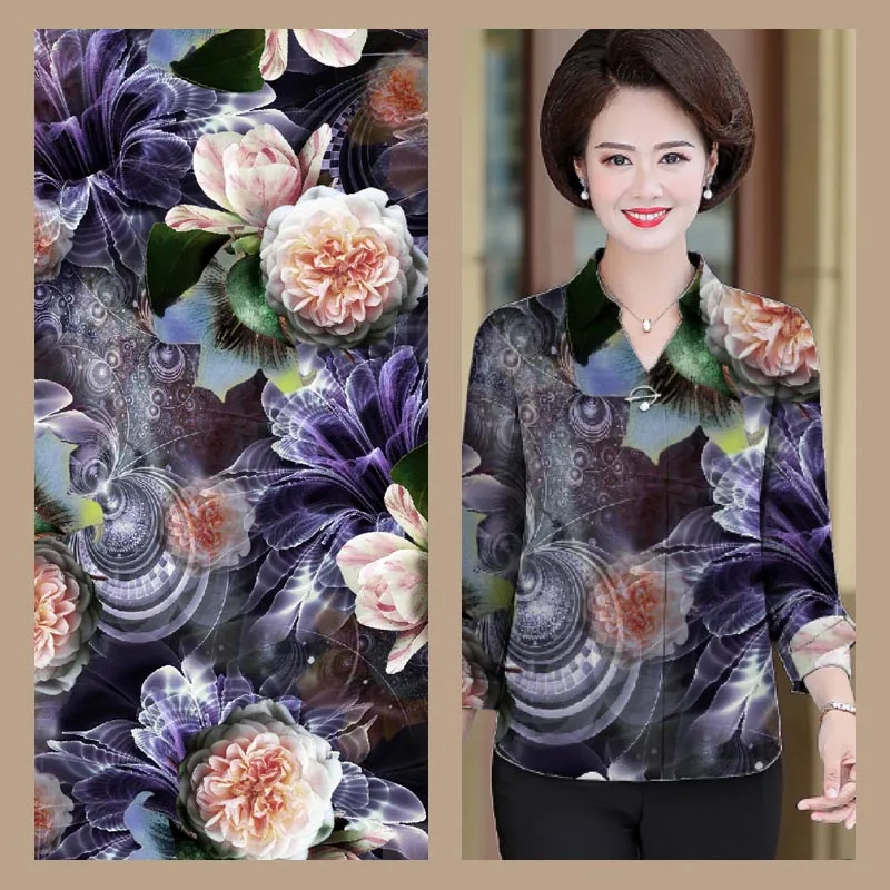 Factory low price custom 100D big flower silk printing fabric