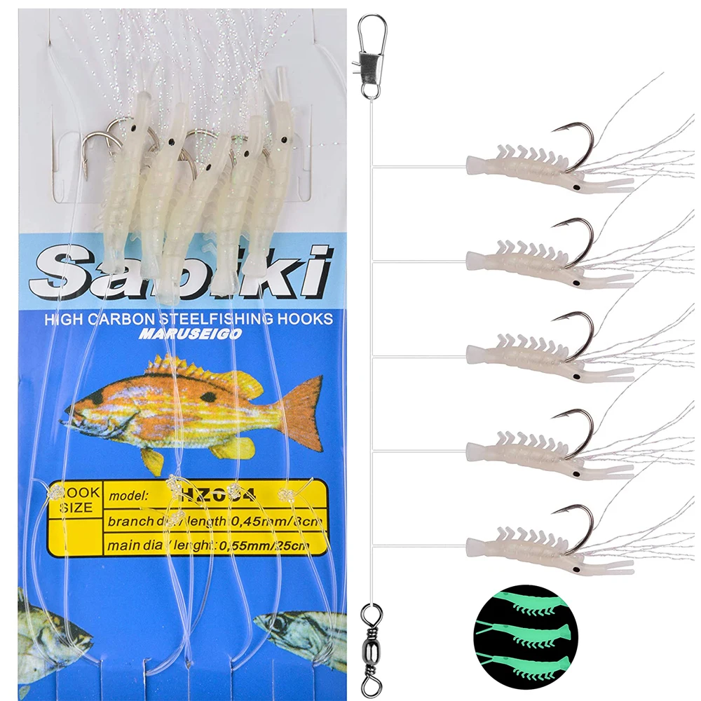 Luminous Shrimp live bait rigs Flash Glow lure String Fish Hooks Saltwater Mackerel Artificial Bait Fishing Gear