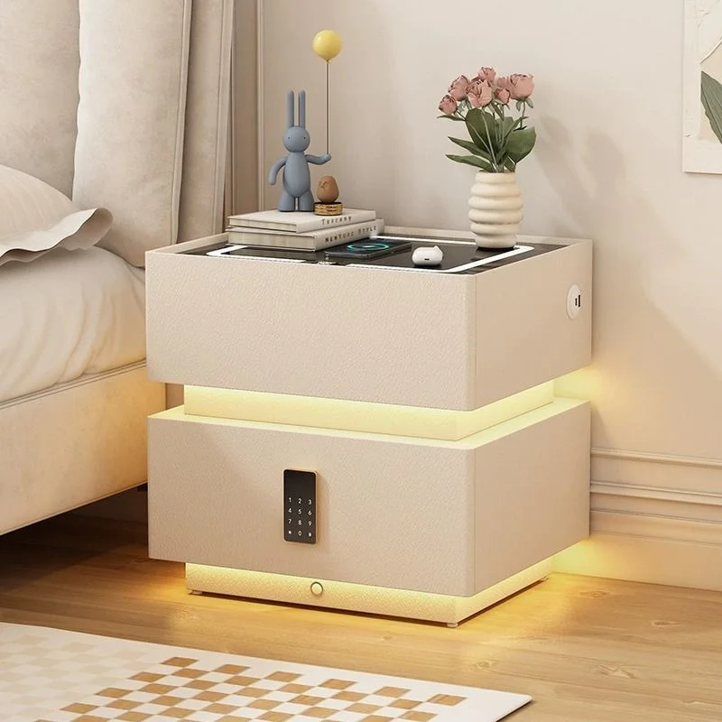 storage cabinet Wireless Usb Charging Modern Bedroom Speaker Led Nightstand With Fingerprint Lock smart Bedside Table with light
