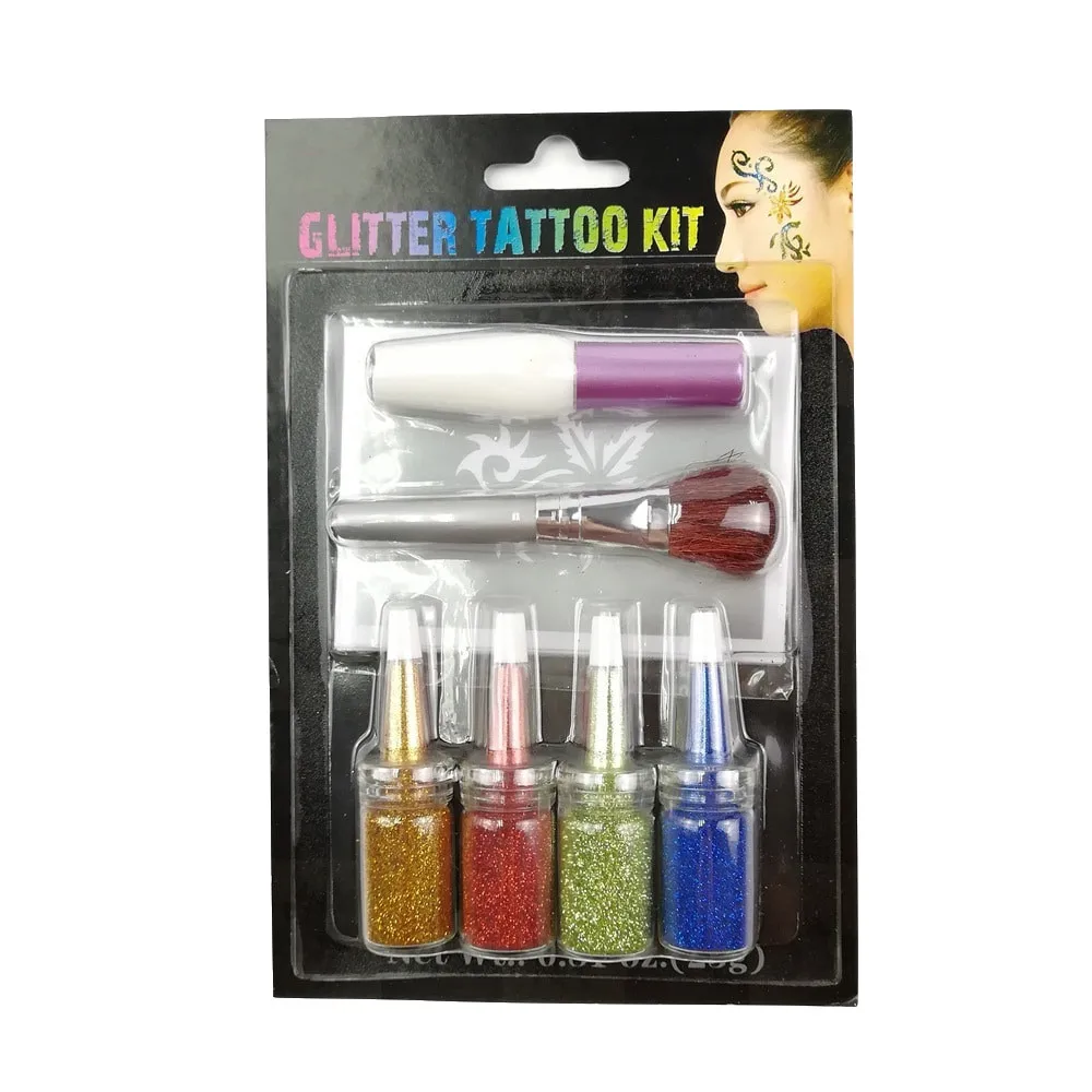 Christmas Party Face DIY non toxic glow face paint Glitter tattoo kit with stencil