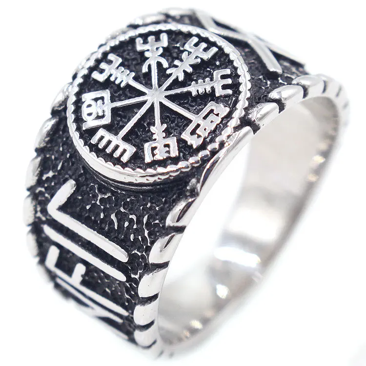 Wholesale Custom Surgical steel Rings Vintage Gold Plated Fish Fork Symbol Viking Jewelry For Men