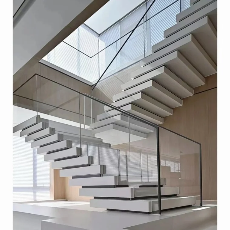 Cheap Design Walnut Slab Granite Loft Indoor Folding Wood Stairs Floating And Straight  Staircase/ Floating  marble stairs