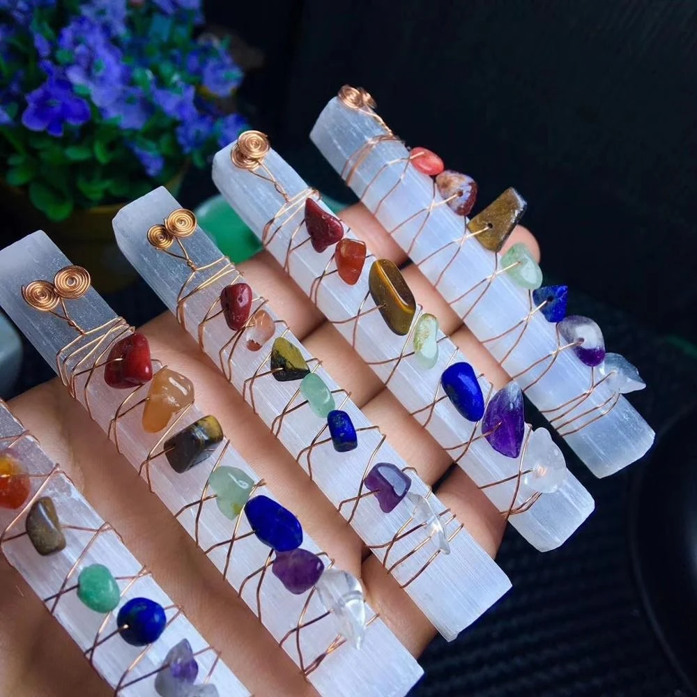 Natural Crystal Gravel binding Seven Chakra Healing stone Raw Selenite Sticks