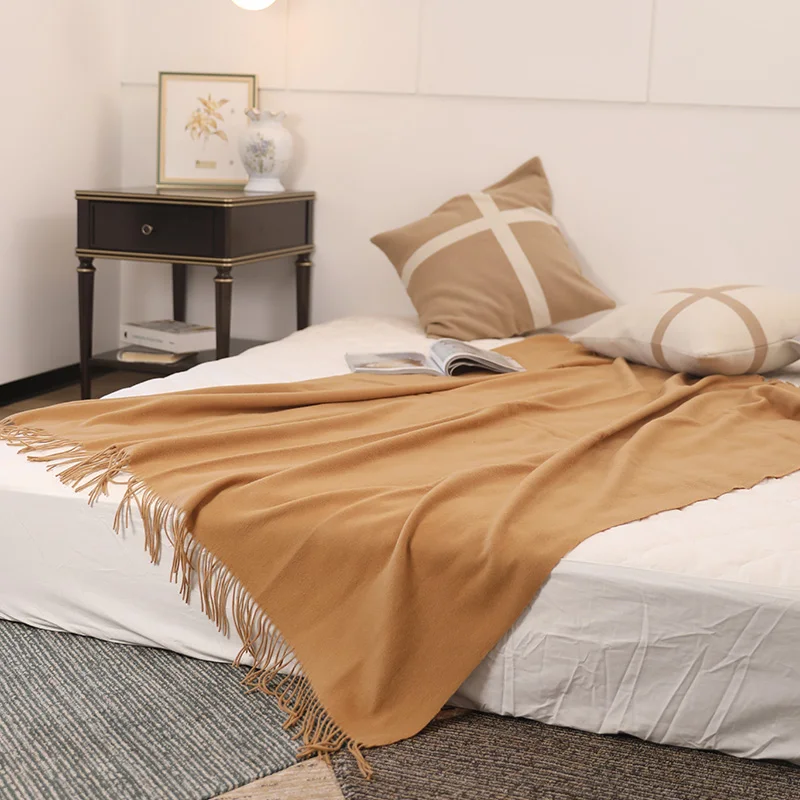 custom spot jacquard  Wool Blanket luxury soft woven bed thermal chunky pure wool throw