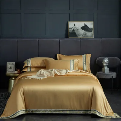 
100% woven polyester silk fabric comforter bed sheet silk bedding set 