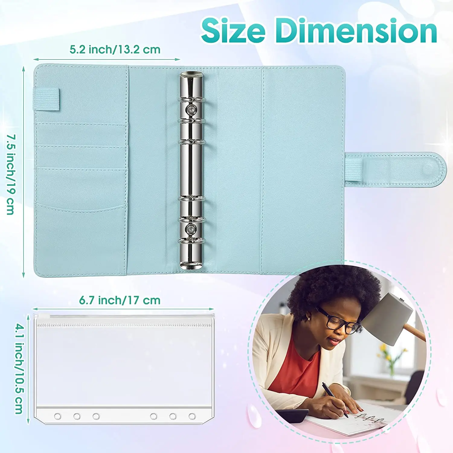Custom A6 PU Leather Budget Binder with 12PCS A6 Binder Pockets 6 Ring Binder Loose Leaf Bags Cash Budget Envelopes