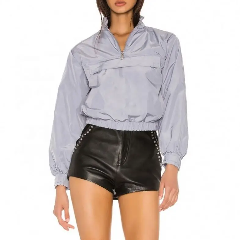 
100% polyester Autumn season women cool fashion pullover jacket windbreaker with 1/4 zipper front 