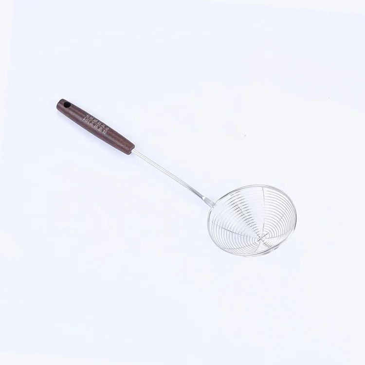
Food grade hot pot 304 stainless steel skimmer wood handle stainless steel strainer spoon 